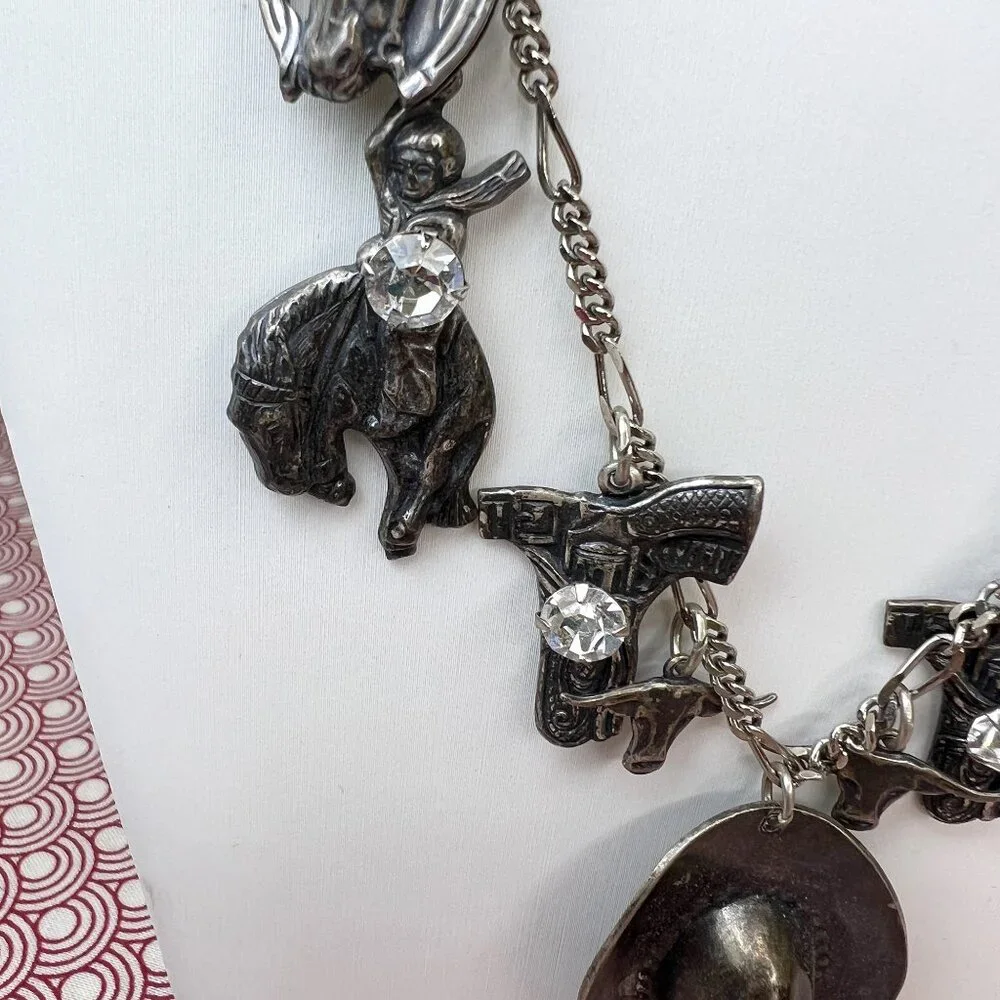 La Contessa Mary DeMarco Western Cowgirl Charm Silver Tone Necklace AND Earrings - Picture 11 of 13